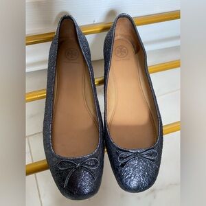 Tory Burch Textured Black Flats with Bow